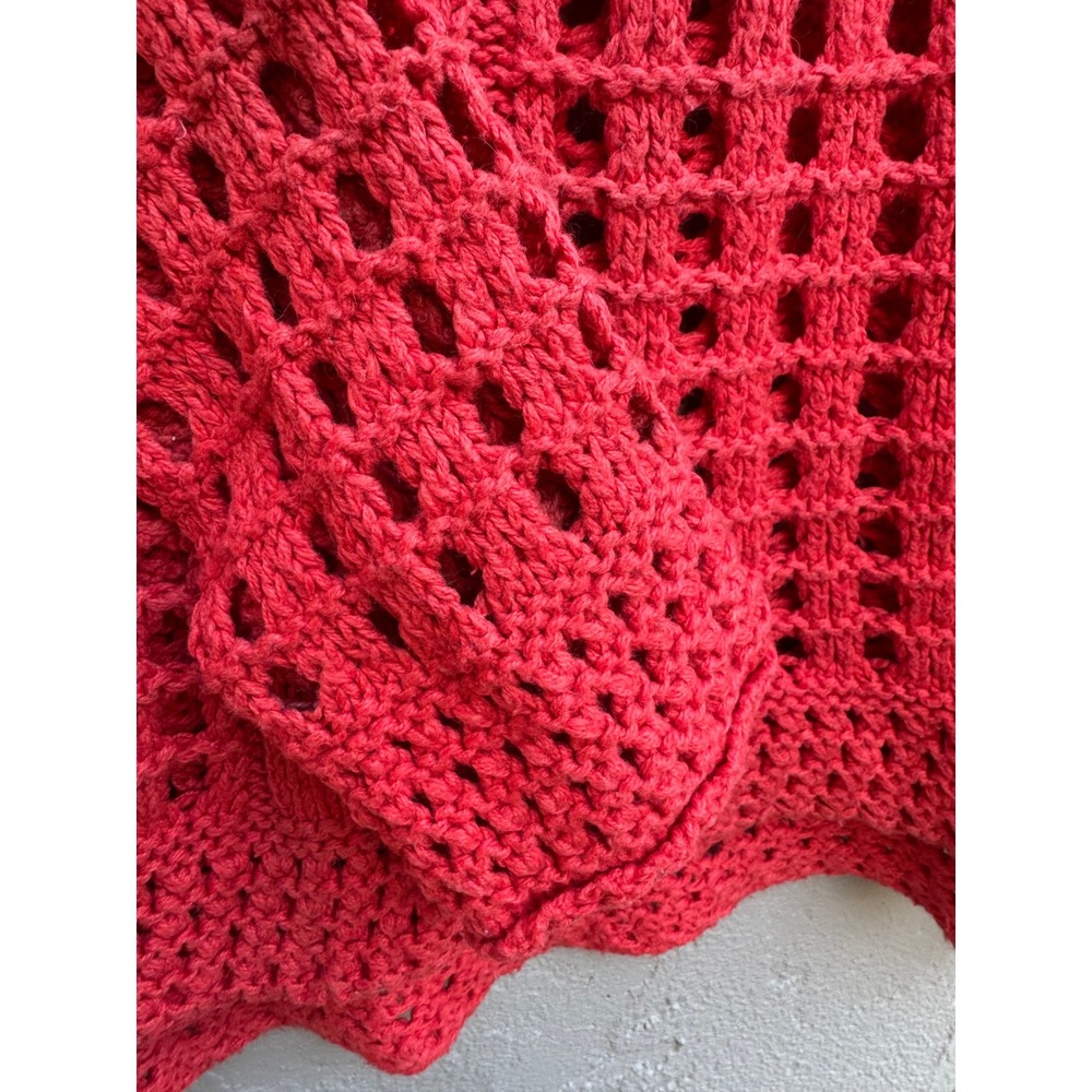 Free People Red Crochet Cable Knit Sweater Boho Oversized Roll Neck - Picture 7 of 8